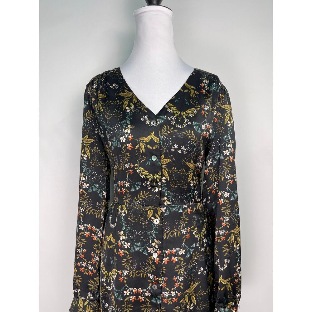 Mo:Vint Black Floral Long Sleeve Dress Size Medium Elegant & Feminine - Picture 3 of 11